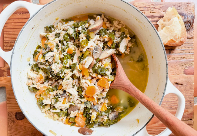 Chicken, Farro & Kale Soup (with Optional Creamy Twist)